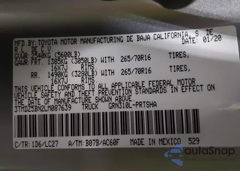 2020 Toyota Tacoma Trd Off-Road z USA, uszkodzony, nr VIN 3TMDZ5BN2LM087639